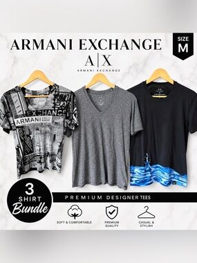Armani Exchange AX Graphic Print V-Neck Tee Shirt Bundle Size